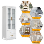ZUN 2 Glass Doors 2 Drawers Bathroom Standing Cabinet, Modern Style Bookcase, Household Storage Lockers, 80859839