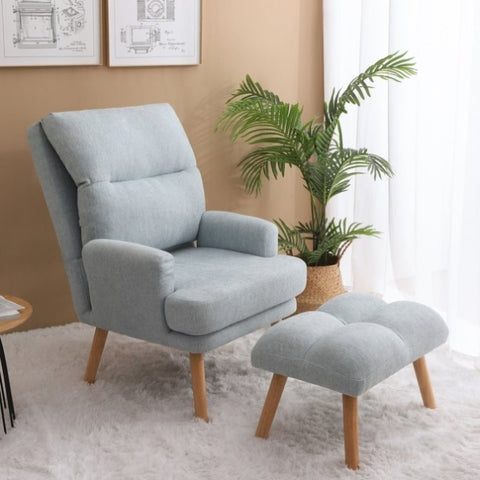 ZUN Accent Chair with Ottoman Set, Fabric Armchair with Wood Legs and Adjustable Backrest , Mid Century W109563101