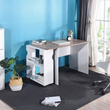 ZUN 47.4" L Computer Desk with movable bookcase, oak & white W131470892