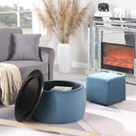 ZUN [Video] Round Ottoman Set with Storage, 2 in 1 combination, Round Coffee Table, Square Foot Rest W142065118
