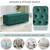 ZUN U-Can 51.2.-inch Button-Tufted Ottoman with Safety Close Hinge, Upholstered Fabrics, Solid Wood WF310048AAC