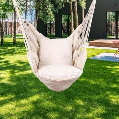 ZUN Hammocks Hanging Rope Hammock Chair Swing Seat with Two Seat Cushions and Carrying Bag, Weight W104143054