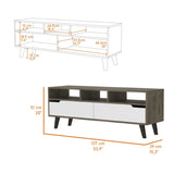 ZUN New Haven 2-Drawer 3-Shelf TV Stand Dark Walnut and White B06280718