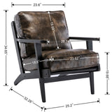 ZUN solid wood black antique painting removable cushion arm chair, mid-century PU leather accent chair W72860421