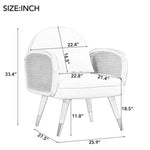 ZUN Amchair with Rattan Armrest and Metal Legs Upholstered Mid Century Modern Chairs for Living Room or WF302632AAE
