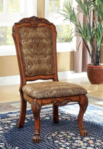 ZUN Antique Oak Dining Room Formal Traditional Set of 2pc Side Chairs Brown Damask Print Fabric Solid B011P143093