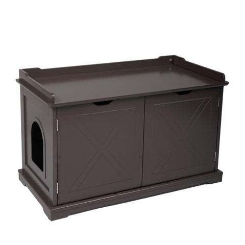 ZUN Cat Washroom Bench, Wood Litter Box Cover with Spacious Inner, Ventilated Holes, Removable W2181P160695
