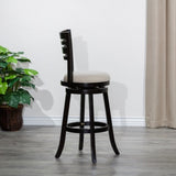 ZUN 30" Bar Height Slat Back Swivel Stool, Espresso Finish, Beige Fabric Seat B04660689