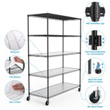 ZUN 5 Tier 7500lbs Heavy Duty Adjustable Storage Rack Metal Shelf Wire Shelving Unit with Wheels & Shelf W155083059