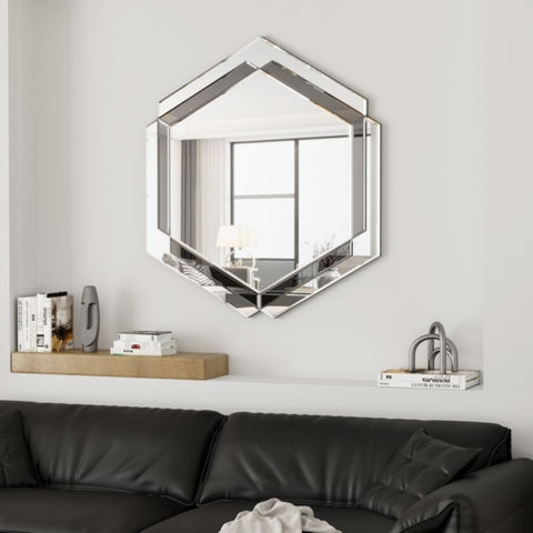 ZUN 28 x 31.5 inches Wall-Mounted Silver Decorative Round Wall Mirror for Home, Living Room, Bedroom, W1043120228