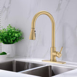 ZUN Pull Down Kitchen Faucet with Sprayer Stainless Steel Brushed Gold JYD3411BG