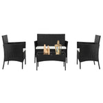 ZUN 2pcs Arm Chairs 1pc Love Seat & Tempered Glass Coffee Table Rattan Sofa Set Black 38458938