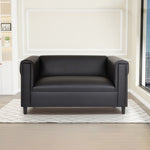 ZUN Black Broadway Faux Leather Loveseat Sofa Living Room, Modern Décor Love Seat Mini Small Couches B124142436