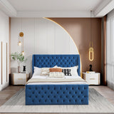 ZUN Upholstered wingback velvet fabric Chesterfield bed/button tufted headboard with vintage wings/wood 66091303