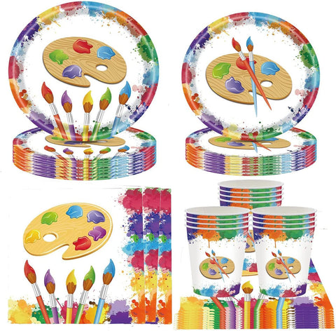 ZUN Art Painting Paper Plates Serves 20 Guests Baby Showers Birthday Party Supplies Set Disposable Party 21647139