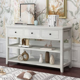 ZUN Console Table with Wood Frame and Legs, Sofa Table Entryway Table with 3 Drawers and 2 Open Shelves 19496319