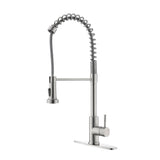 ZUN Spring Brushed Nickel Faucet with Sprayer Pull Down, Comercial Stainless Steel Sink Faucet 86861353