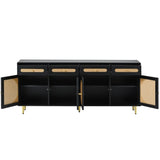 ZUN U-Can TV Stand with Rattan Door,Woven Media Console Table with Adjustable Shelves for TVs up to WF306420AAB
