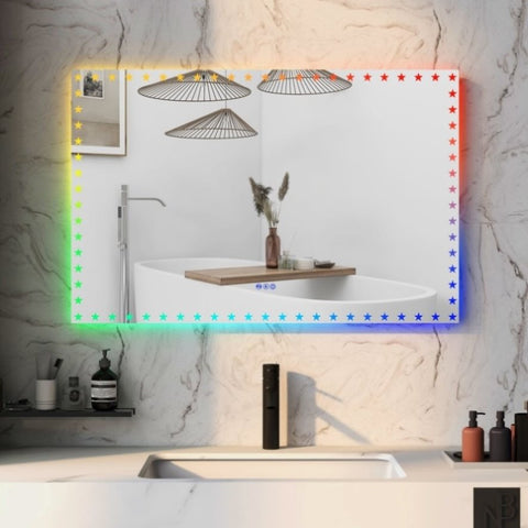 ZUN 55X36 inch LED Bathroom Mirror with Lights Backlit RGB Color Changing Lighted Mirror for Bathroom W1820122115