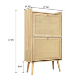 ZUN Rustic Rattan Shoe Cabinet - Slim Entryway Shoe Storage with Cubic Space & 2 Flip Drawers W1785118921