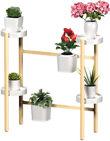 ZUN WTZ Stand Indoor, Bamboo Shelf, 6 Tier Tall Stand Outdoor for Multiples, 84047114