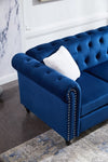 ZUN Sofa chair, with button and copper nail on arms and back, one white villose pillow, velvet Blue W48733226