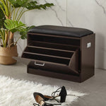ZUN Living room shoe bench with PU seat,small size shoe cabinet,brown finish GCT18825BR