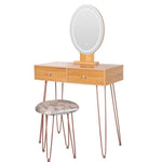 ZUN Dressing Table Vanity Set with 3-Color Dimmable Lighted Mirror Makeup Desk with 2 Drawers and Yellow W1921119569
