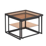 ZUN ON-TREND Modern Nested Coffee Table Set with High-low Combination Design, Brown Tempered Glass WF307975AAB
