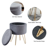 ZUN Round Velvet Footrest Stool Ottoman, Upholstered Vanity Chair Pouffe with Storage Function Seat/Tray 49030650