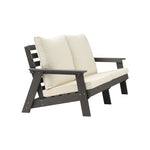 ZUN HIPS Loveseat with Cushion, Wood Grain Outdoor Garden Sofa, Sofa Set for Porch, Poolside, Terrace, W1209114909