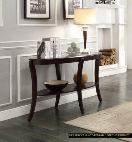 ZUN Rich Espresso Finish 1pc Sofa Table with Glass Inserted Top Curve Legs Lower Display Shelf Stylish B01166422