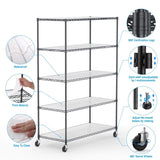 ZUN 5 Tier 6000lbs Heavy Duty Adjustable Storage Rack Metal Shelf Wire Shelving Unit with Wheels & Shelf W155083056