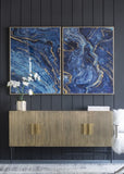 ZUN Set of 2 Blue and Gold Framed Art Panels, Unique Marbled Design, 30.5" x 40" W2078130282