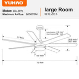 ZUN 72 In Farmhouse Ceiling Fan with Plywood Blades for Dining Room W1367103356