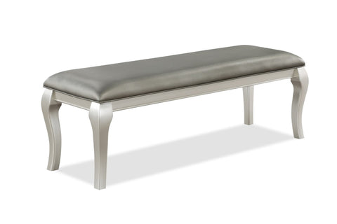 ZUN 1-Pc Modern Luxury Contemporary Faux Leather Upholstered Dining Bench Silver Champagne Finish B011131256