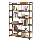 ZUN 70.8 Inch Tall Bookshelf MDF Boards Stainless Steel Frame, 6-tier Shelves with Back&Side Panel, WF299104AAT
