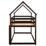 ZUN Twin over Twin Loft Bed with Roof Design, Safety Guardrail, Ladder, Espresso W50446269