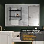 ZUN 40x30inch Glossy White Rectangular-Mounted Beveled Bathroom Mirror,Square Angle Metal Frame W2091128136