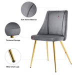 ZUN Modern Grey Velvet Dining Chairs , Fabric Accent Upholstered Chairs Side Chair with gold Legs for W210127129