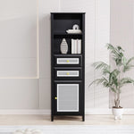 ZUN ON-TREND Boho Style Slim Tall Cabinet with Rattan Door, Mid Century Modern Tower Cabinet Up to 63", WF303856AAB