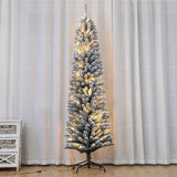 ZUN 7 Feet Prelit Snow Flocked Pencil Christmas Tree Decoration 150 LED UL Plug Warm Lights 570 Branch W1950125605