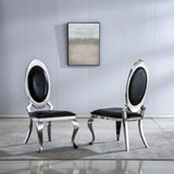 ZUN Leatherette Dining Chair with Oval Backrest Set of 2, Stainless Steel Legs W131165712