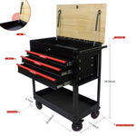 ZUN 3 DRAWERS MULTIFUNCTIONAL TOOL CART WITH WHEELS AND WOODEN TOP W110290503
