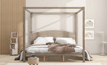 ZUN King Size Canopy Platform Bed with Headboard and Support Legs, Brown Wash WF309291AAD