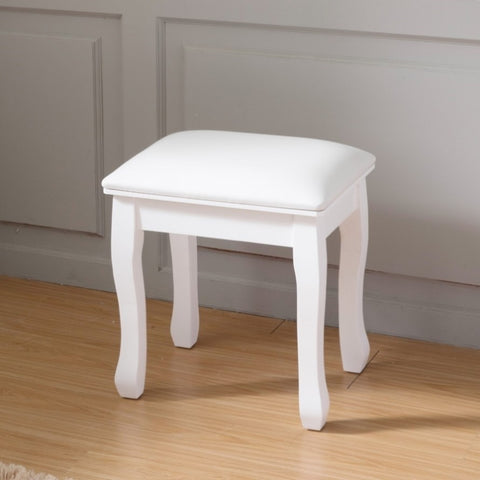 ZUN White Vanity Stool Padded Makeup Chair Bench with Solid Wood Legs W760P145356
