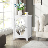 ZUN FCH 38*33*60cm Density Board Spray Paint Smoked Mirror Single Door Carved Bedside Table White 63152156