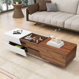 ZUN Modern Extendable Sliding Top Coffee Table with Storage in White&Walnut WF308184AAD