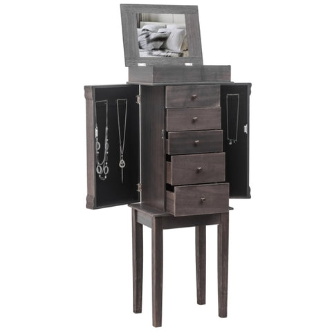 ZUN Standing Jewelry Armoire with Mirror, 5 Drawers & 8 Necklace Hooks, Jewelry Cabinet Chest with Top 64066253