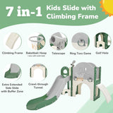 ZUN Kids Slide Playset Structure 7 in 1, Freestanding Spaceship Set with Slide, Arch Tunnel, Ring Toss PP319756AAF